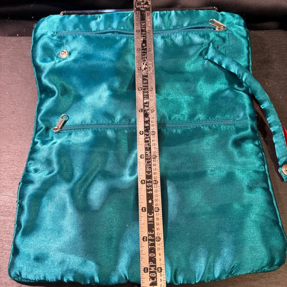 Vintage Brown Velvet Embroidered Floral Jewelry Roll Travel Organizer Case